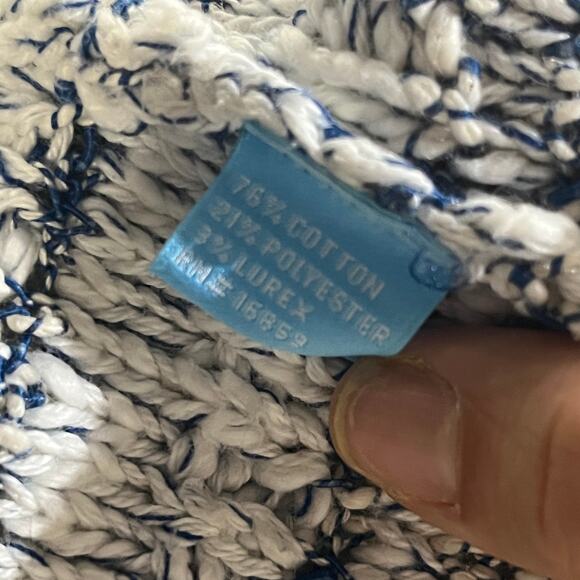 J. McLaughlin Women's White Blue Knitted Open Front Structed Cardigan Sz Medium - Picture 4 of 6